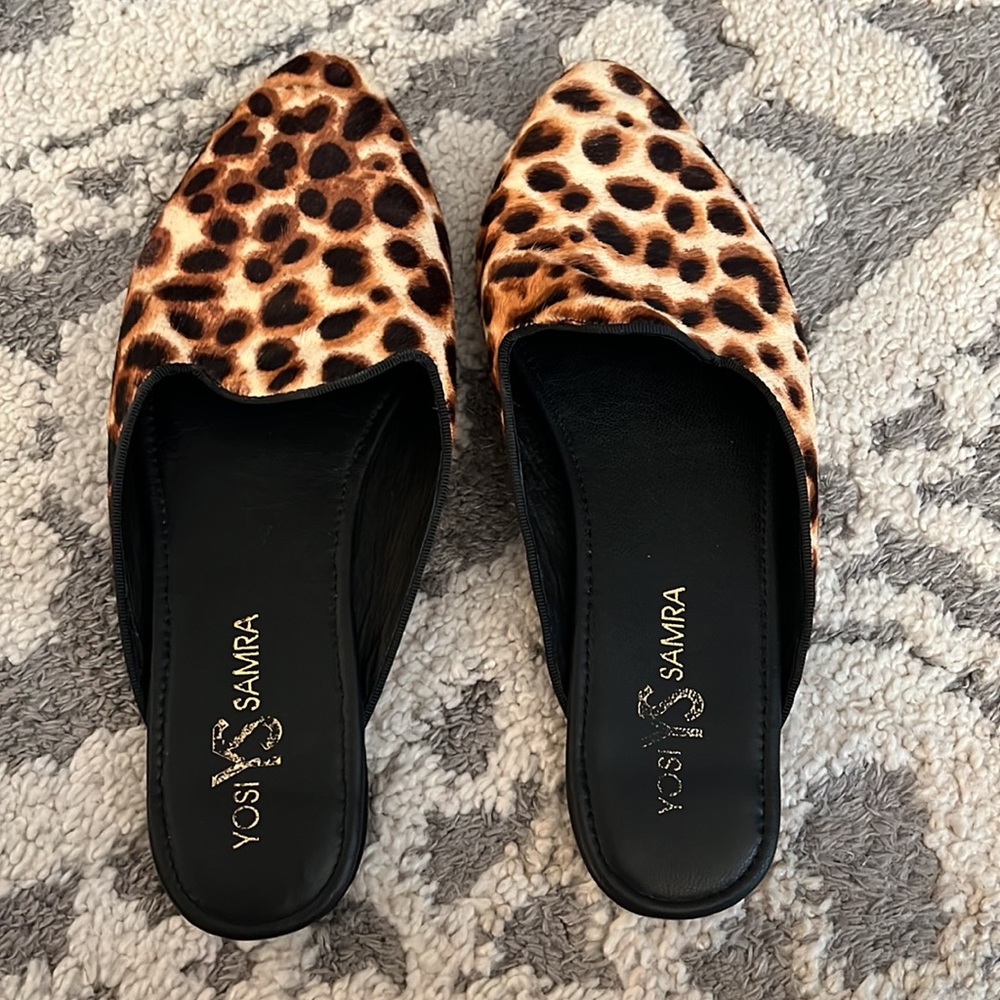 Yosi Samra pony hair leopard flat mules, size 8 GUC - Picture 2 of 7